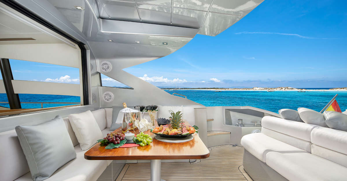 View of the Mediterranean Sea from a rental boat in Ibiza